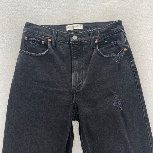 Abercrombie & Fitch Curve Love Jeans‎ Women's 28/6 The 90s Straight Black Denim - Picture 2 of 13